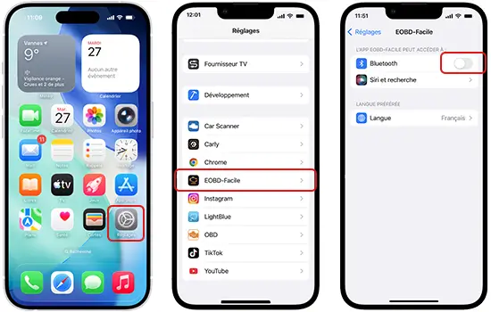 La réactivation de l'autorisation Bluetooth sur iPhone