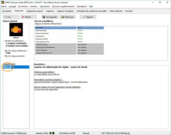 code défaut capteur vilbrequin