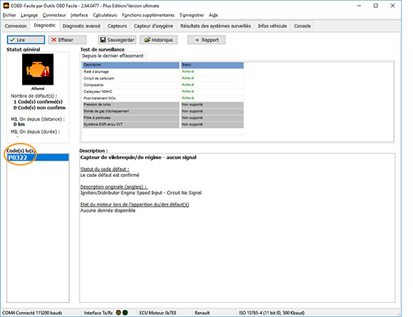 code defaut capteur pmh vilebrequin