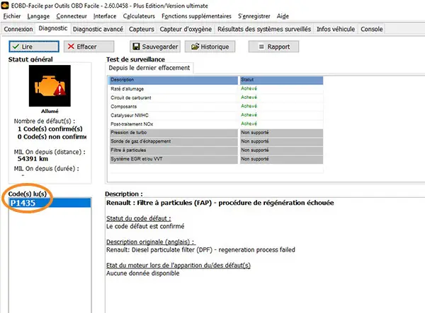 code défaut fap