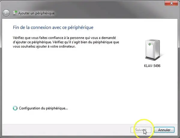 Enregistrement du périphérique