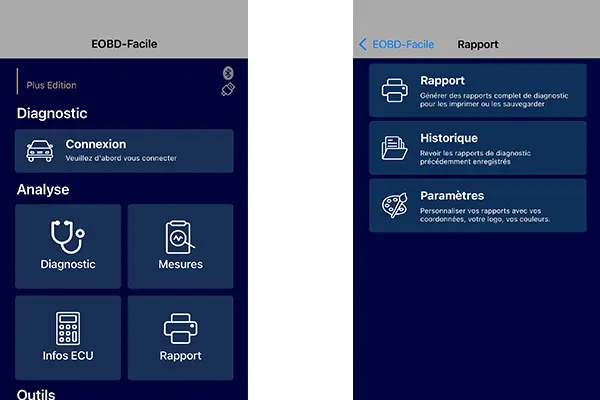 onglet Rapport sur Smartphone