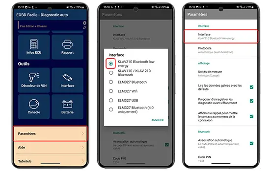 Les paramètres pour connecter le klavkarr 310 après utilisation d'un 210