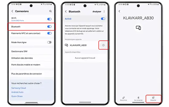 Les paramètres pour connecter le klavkarr 310