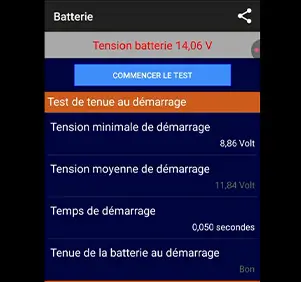 Résultats du test de démarrage